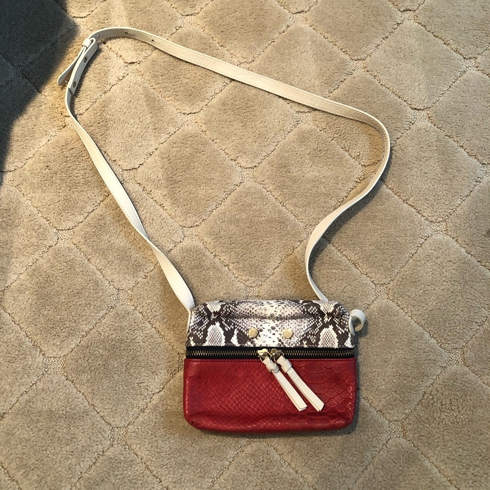 TL-180 Red and Crocodile Print Leather Mini Crossbody Bag